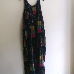 2X navy blue multi sleeveless maxi dress pockets!